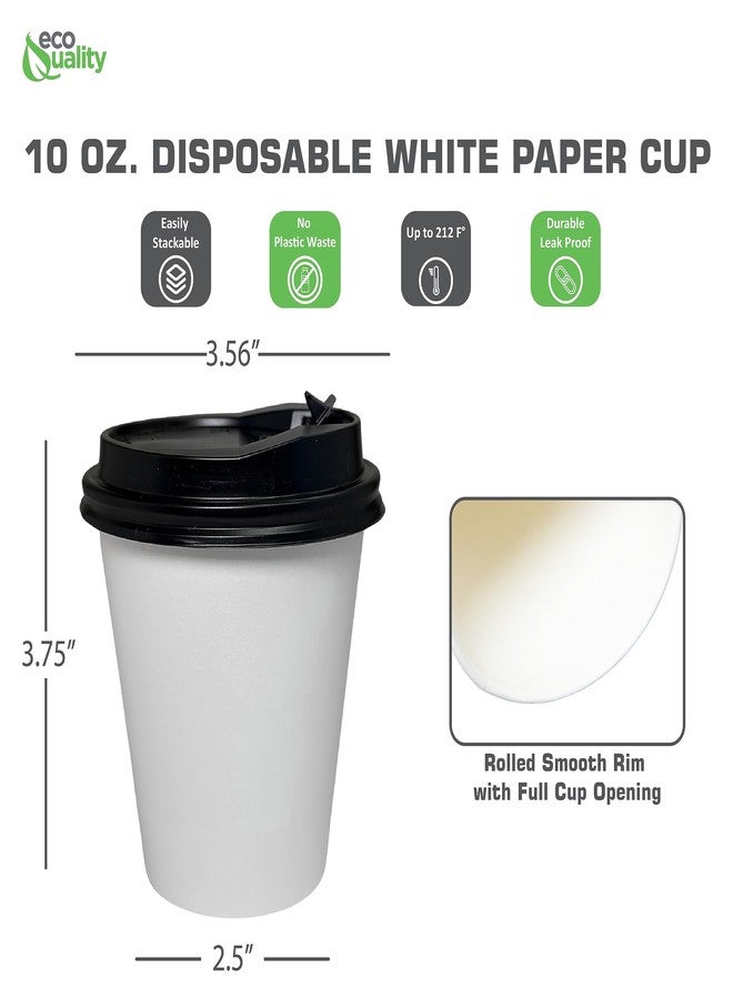 EcoQuality 10oz White Paper Coffee Cups with Black Lids - (25 Count) Disposable Paper Coffee Cups - Hot Drink, Tea, Coffee, Cappuccino, Hot Chocolate, Chai, Chai Latte, Office,Travel - Image 3